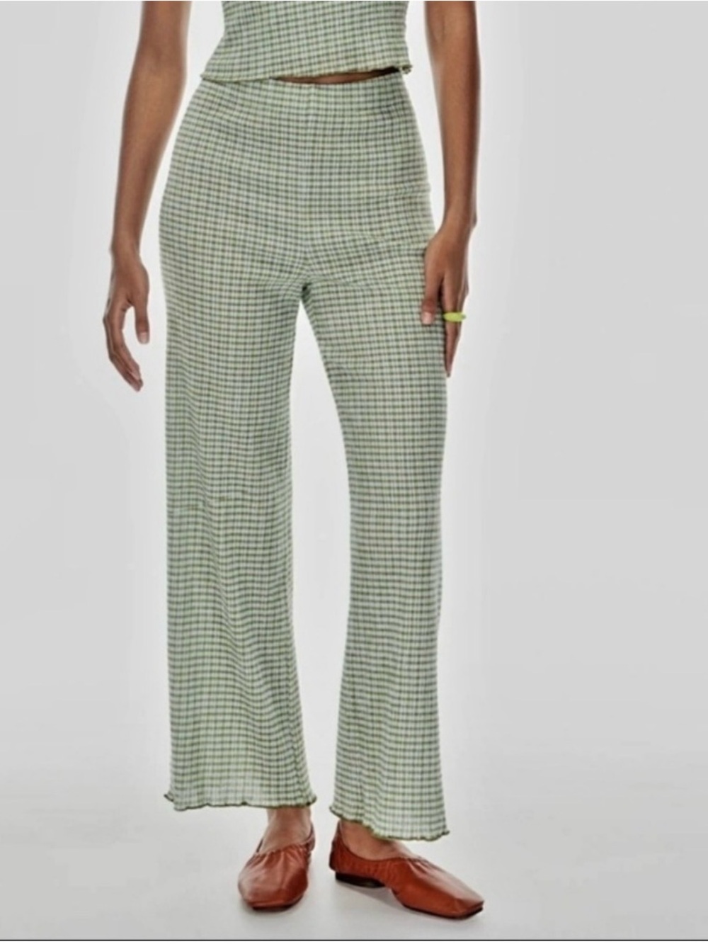 Aritzia Wilfred pants Verona Green Blue gingham comfy XXS 2XS
